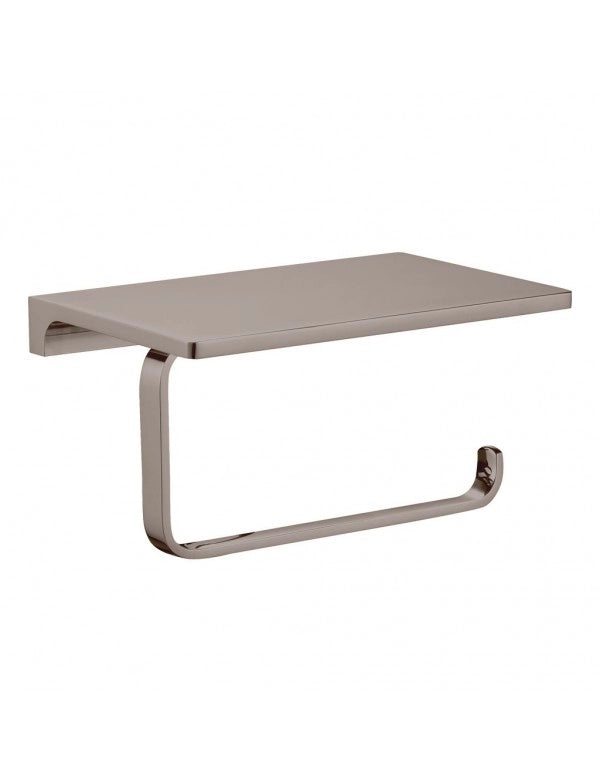 Portarotolo da parete con ripiano NIL in metallo lucido ottone grigio 15,8 cm