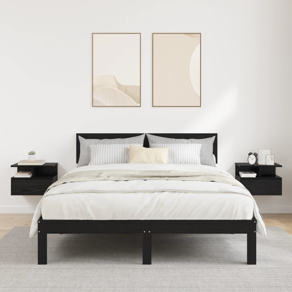 Comodini Galleggianti 2 pcs Rovere Nero 40x31x27 cm Legno Ingegnerizzato
