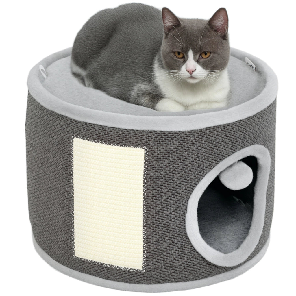 Casetta per Gatti a 2 Piani con Sisal ¨C zephmum ¨C Grigio Scuro 40x30 cm
