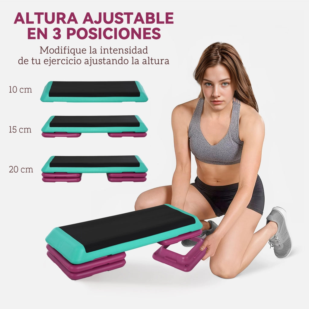 Step Aerobica Fitness Antiscivolo Altezza Regolabile 3 Livelli ¨C Xylo ¨C 110x40x20 cm Multicolore