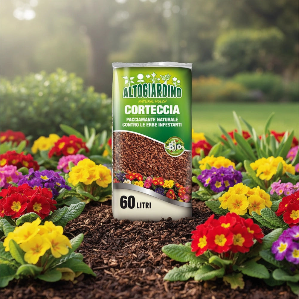 Corteccia vegetale pacciamante naturale per giardino 60 l