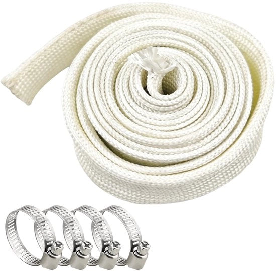 Slang di scarico 25 mm x 300 cm - Protezione termica - Slang di scarico - Avvolgimento in vetroresina - Compreso 4 clip di fissaggio - Scarico sicuro dei fumi di scarico