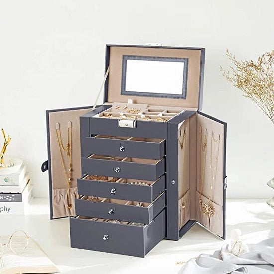Cassettiere da viaggio per donne / scatola per orologi e gioielli / Cassetti per gioielli Cassa organizzatrice portatile per collane, orecchini, anelli - Scatola di conservazione per gioielli