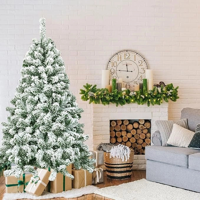 Albero di Natale Innevato da 135/180/225 cm, Albero di Natale con 400/928/1364 Rami Folti e Base di Metallo, Albero di Natale Realistico per Casa, Ufficio e Negozio (135 cm)