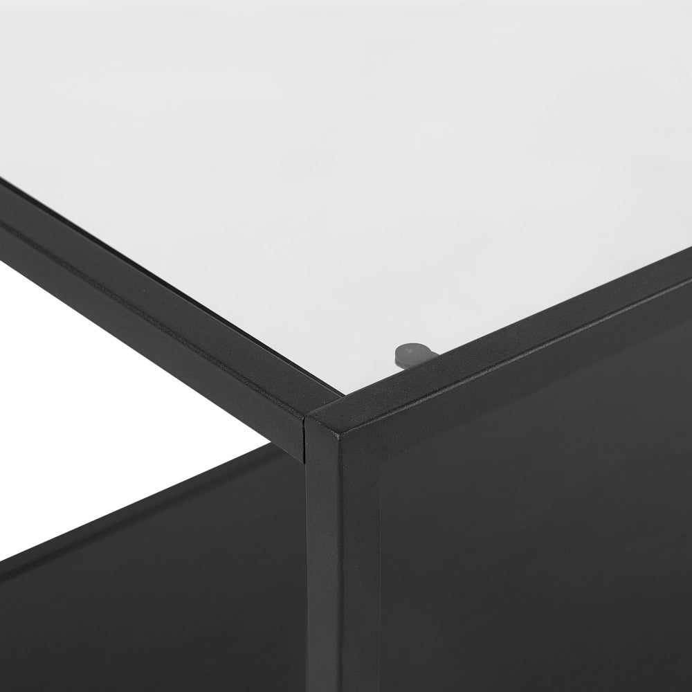 Tavolino Piano in Vetro Struttura in Metallo Nero 100 x 54 cm Rettangolare Moderno Soggiorno Minimalista