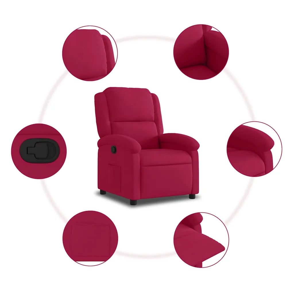 Divano Sedia-Poltrona Reclinabile Rosso Vino in Velluto 870477