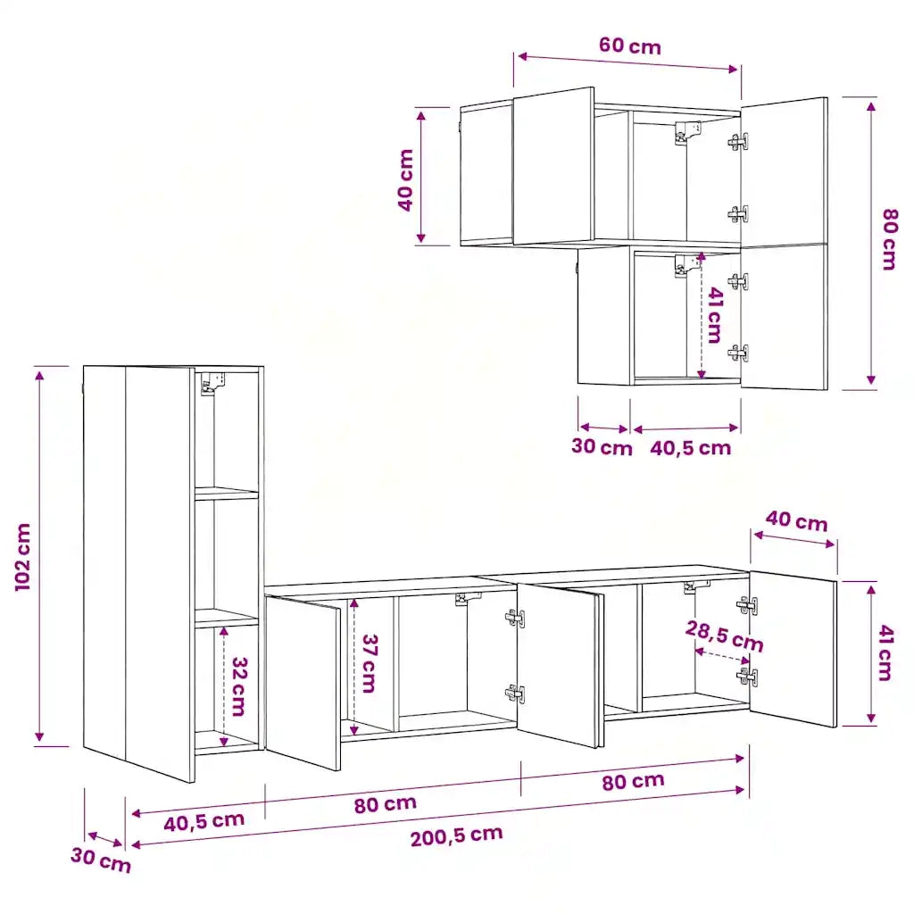 Unit¨¤ TV da Parete 5 pz | Armadietto TV | Mobile Porta TV Rovere Nero Legno multistrato
