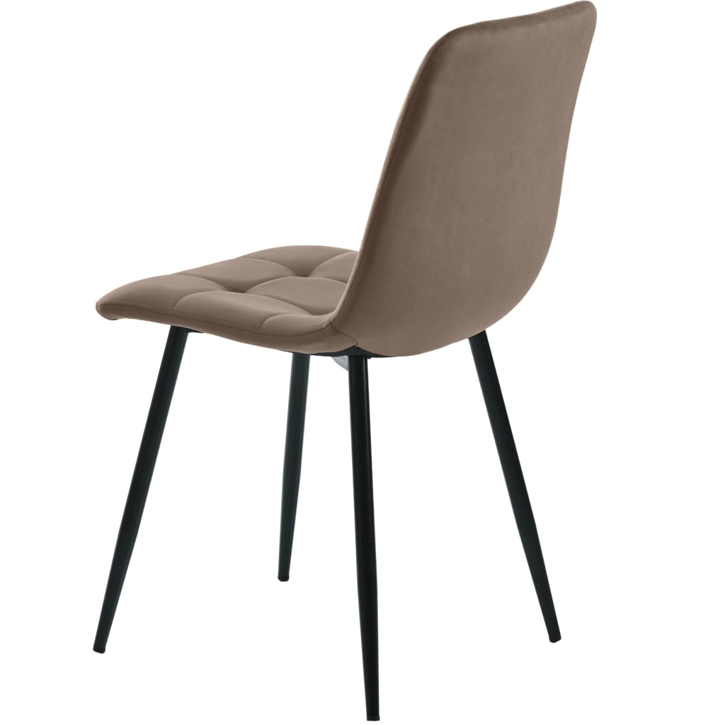 Set di 4 sedie da pranzo imbottite in velluto marrone con gambe in metallo