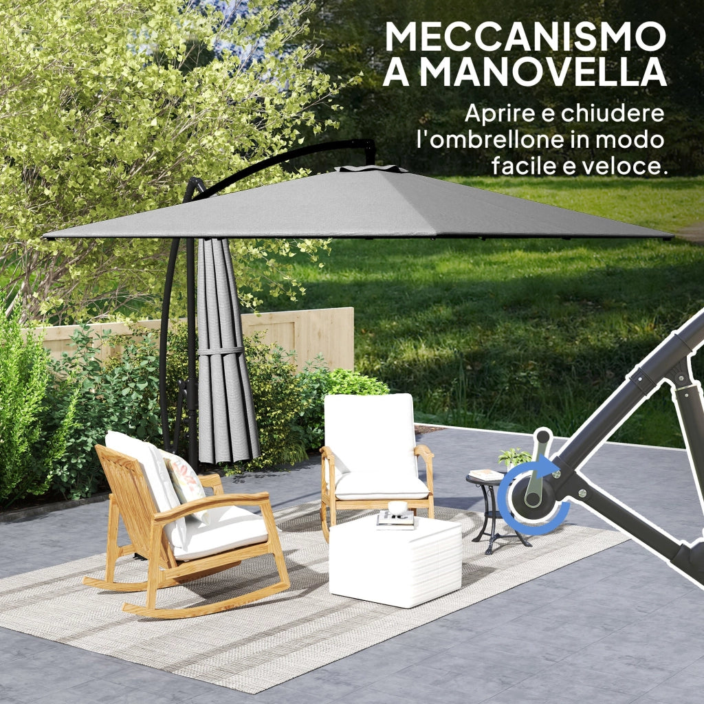 Ombrellone da Giardino a Sbalzo 295x250x235H cm Inclinabile e Girevole Grigio