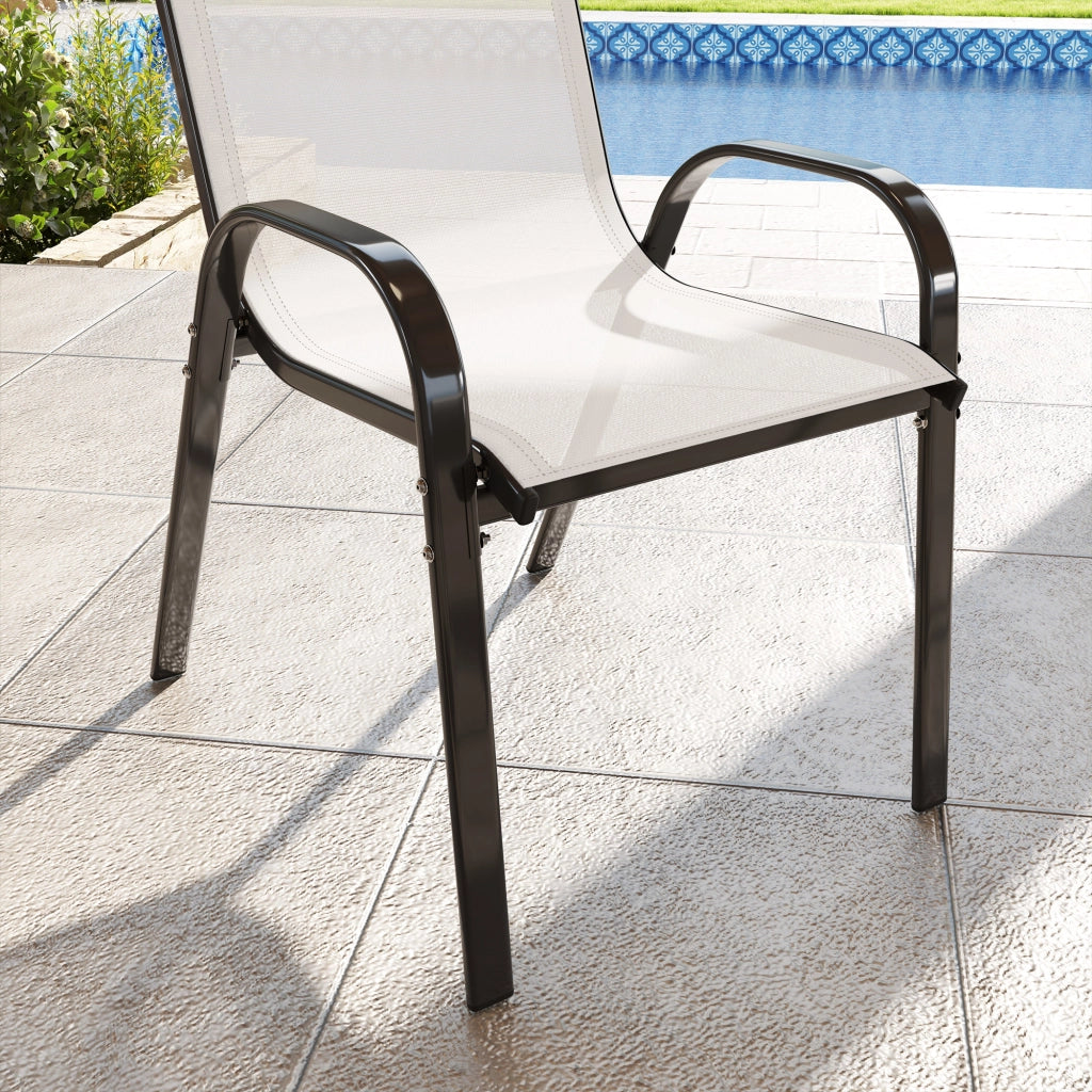 Sedia da Giardino Impilabile con Braccioli ¨C Zephmum ¨C Grigio, Tessuto, Acciaio, 54x71x93 cm