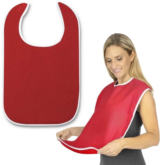 Slabbetjes per la doccia per adulti, slabbetjes in microfibra riutilizzabili, lavabili e impermeabili, protezione per abbigliamento per adulti, facile da pulire, difesa per genitori unisex (rosso)