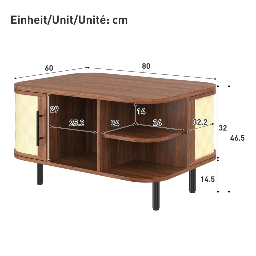 TAVOLINO DA CAFFÈ 80x60x47 cm in MDF Noce con vani laterali
