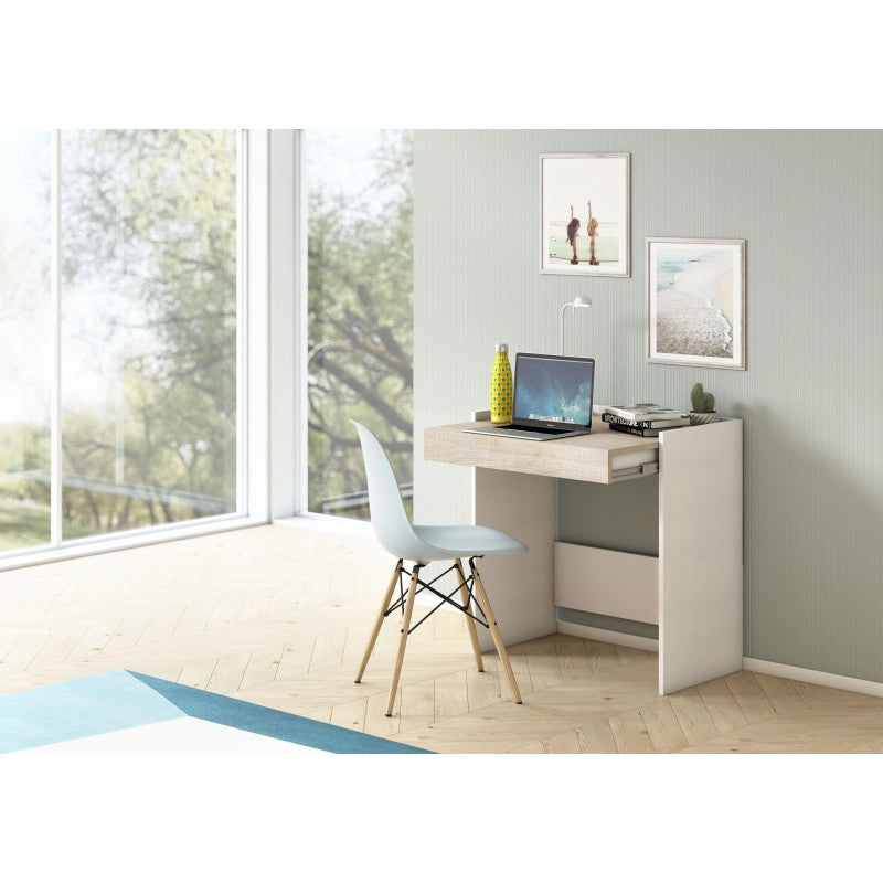 Scrivania home office 80x40 con cassetto e ripiano estensibile piano rovere bianco - Terraneo