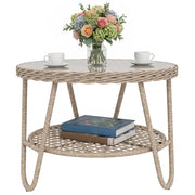 Tavolino da giardino in rattan con ripiano e piano in vetro temperato ¨C zephmum ¨C 65x65x50 cm giallo