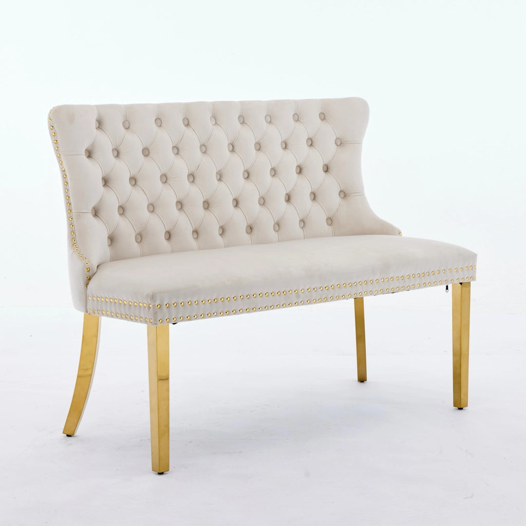 Panca da Pranzo 2 Posti Imbottita in Velluto ¨C Xylo ¨C Beige, Gambe Oro