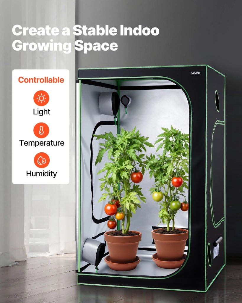 Tenda da Coltivazione Indoor HX120120200 in Tessuto Oxford 600D Mylar Riflettente Nero e Verde per Piante e Fiori 120x120x200 cm