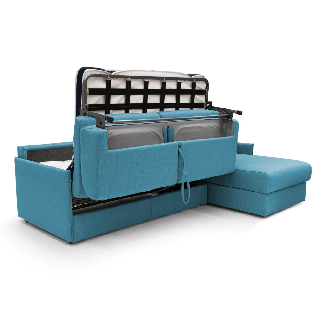 Evans Divano letto angolare con penisola in morbido tessuto impermeabile T13 252 cm Destro (mat. 140x197)  azzurro