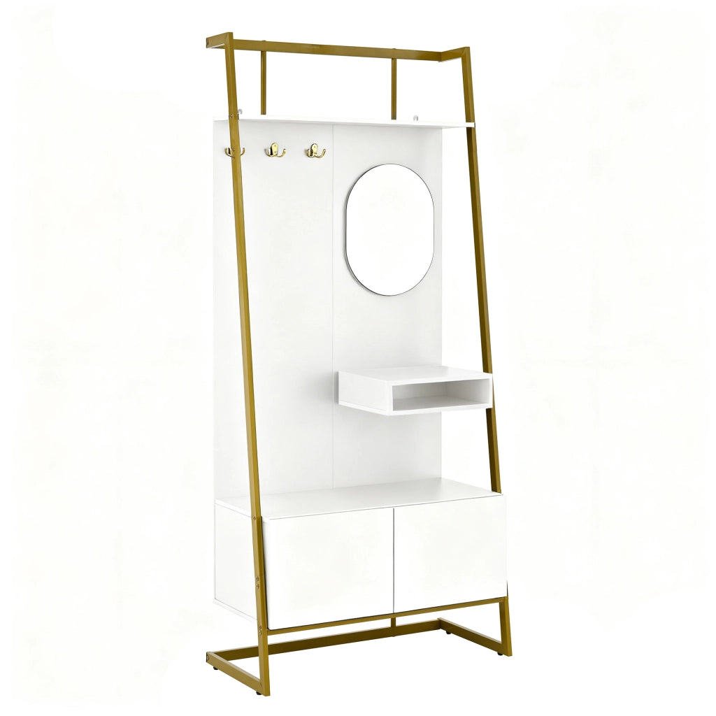 Ensemble de meubles de salon armadio da ingresso con specchio, ganci e ripiani, in MDF bianco