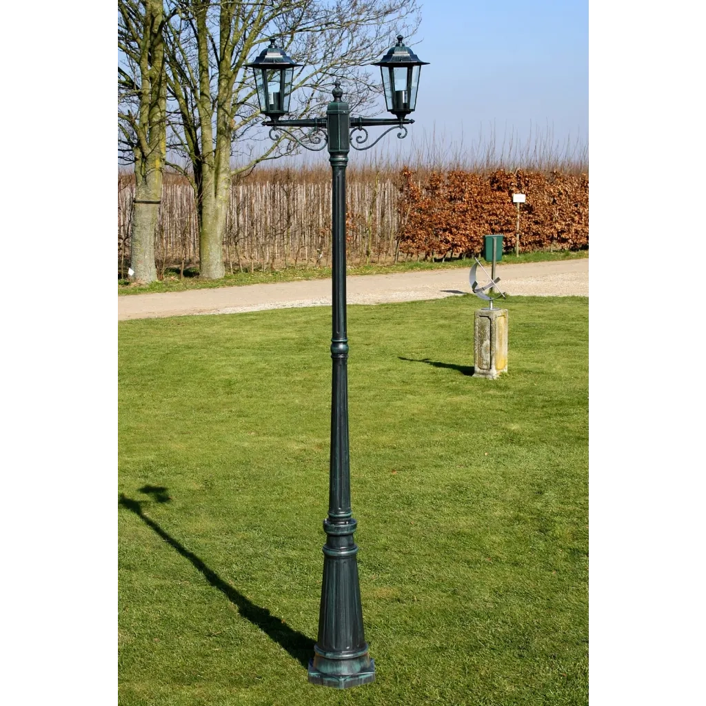 Lampione da Giardino 2 Bracci 215 cm Verde Scuro/Nero Alluminio cod mxl 77536