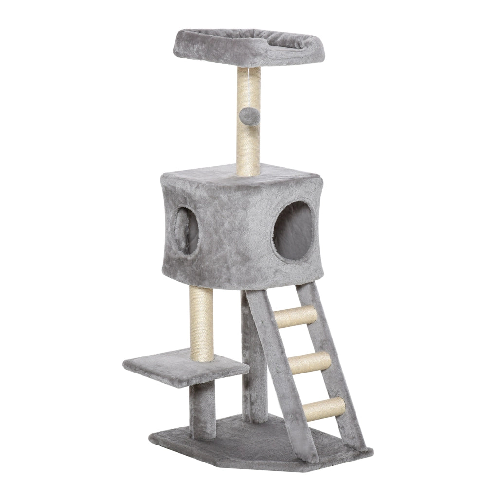 Tiragraffi per Gatti con Cuccia, Scala e Corde ¨C zephmum ¨C Grigio Chiaro, Sisal, 50x40x120 cm