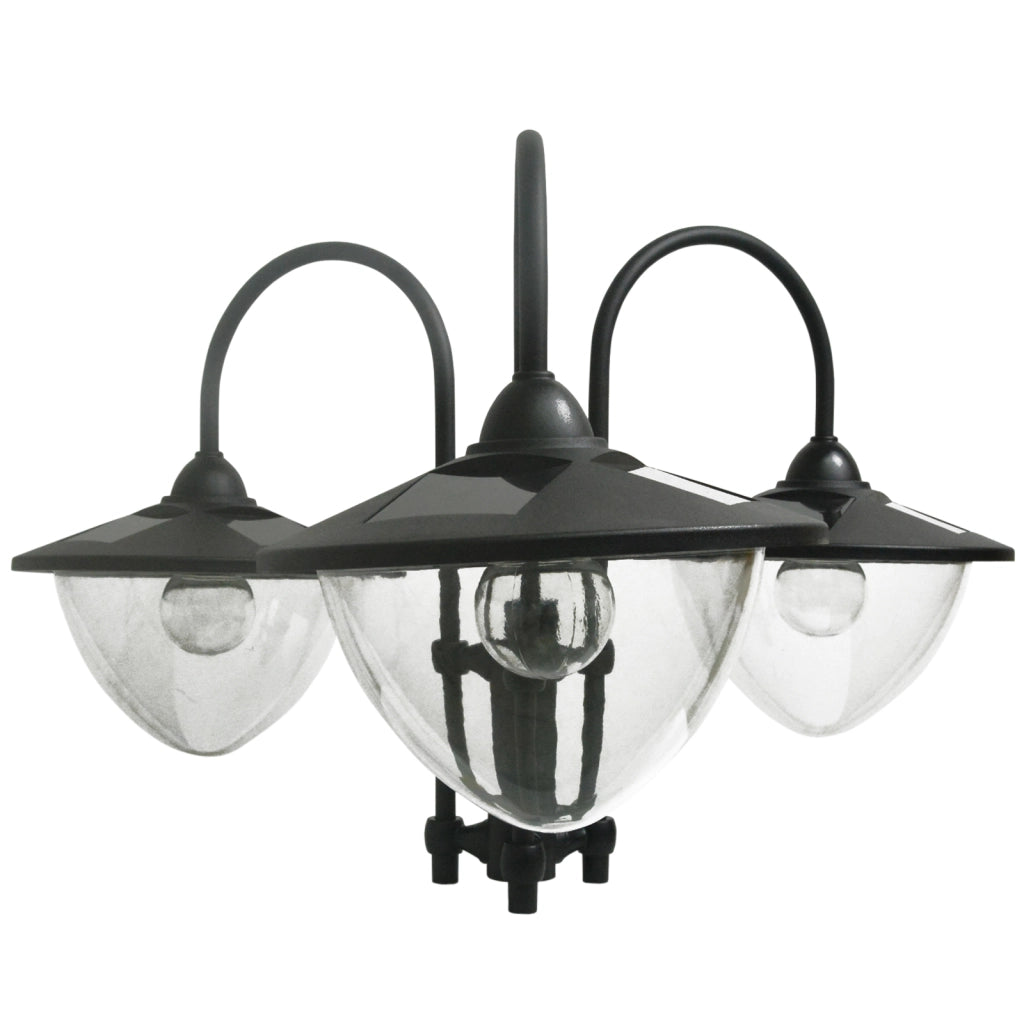 Set di 3 lanterne solari, lampada da terra in metallo, lanterna da giardino 60x55x189 cm, luce eolica per esterni, impermeabile IP44 con base a vaso
