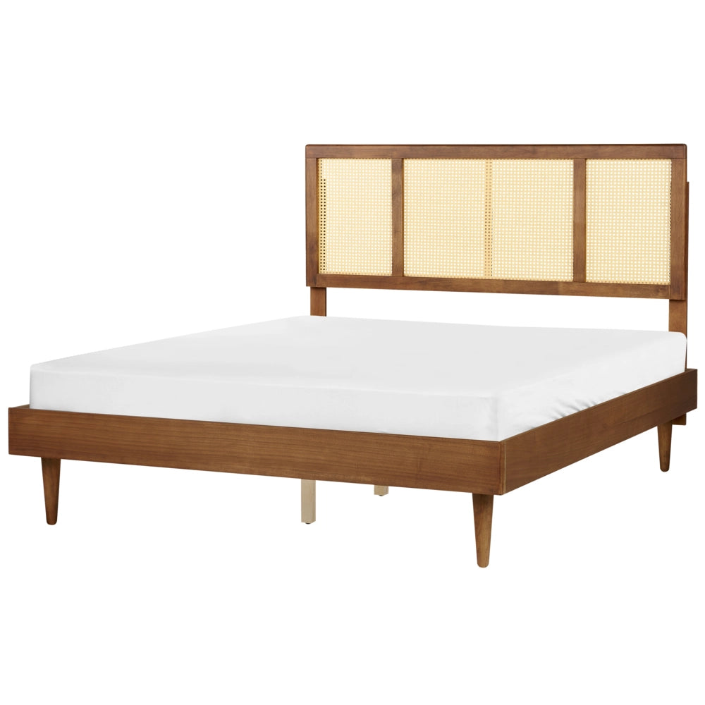 Letto moderno con rete a doghe testata a treccia viennese in legno chiaro con LED 140 x 200 cm camera da letto