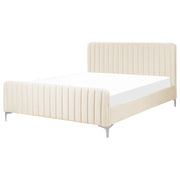 Letto in velluto beige UE Matrimoniale 160 x 200 cm Testiera Imbottita con Gambe in metallo Design moderno