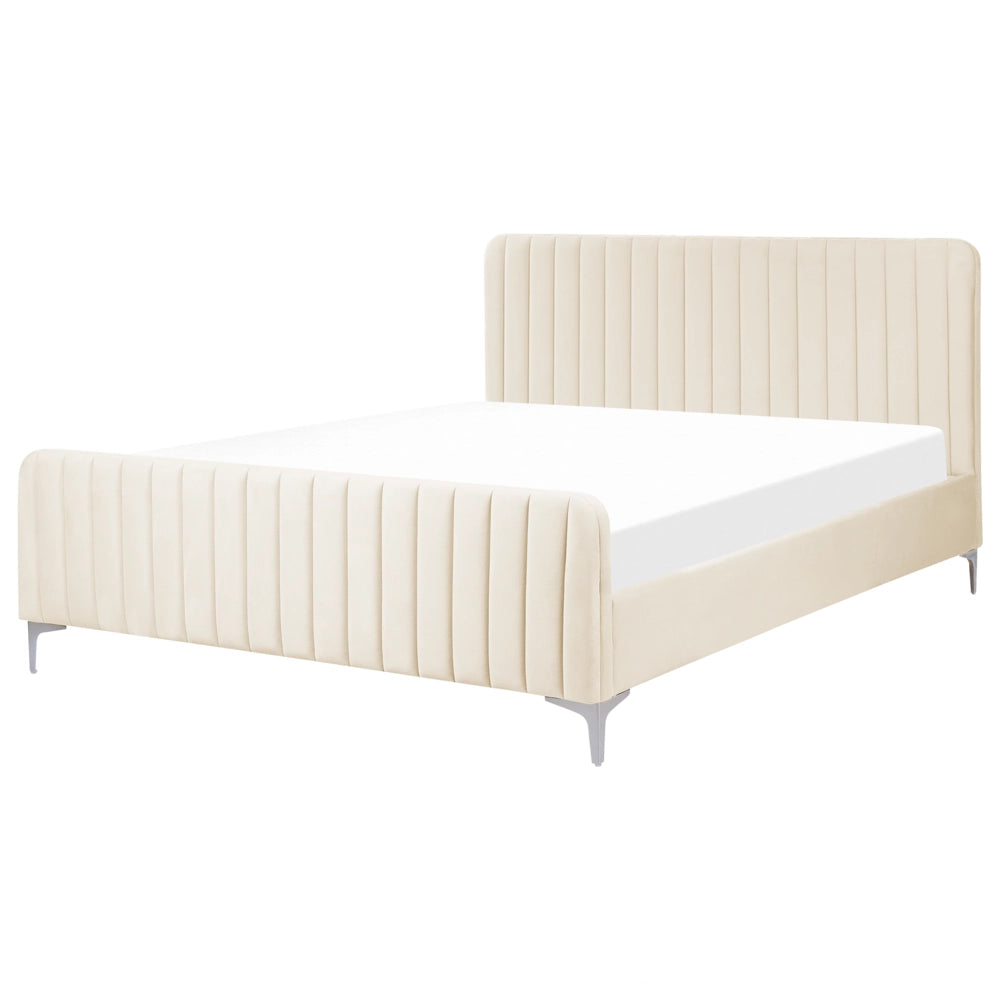 Letto in velluto beige UE Matrimoniale 160 x 200 cm Testiera Imbottita con Gambe in metallo Design moderno