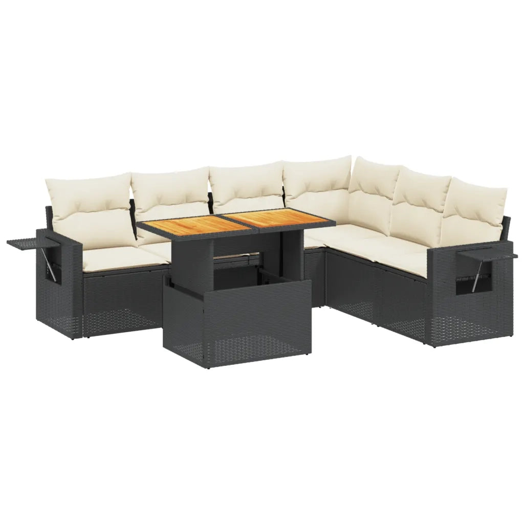 Set Divani da Giardino con Cuscini 7pz Nero Polyrattancod mxl 90405