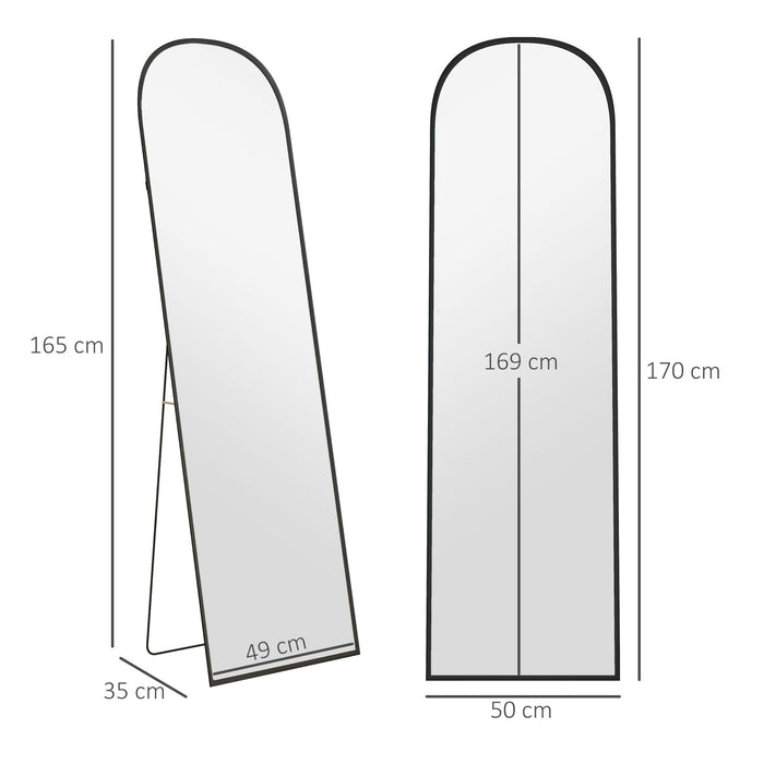 Specchio da Terra e Parete Moderno con Supporto Pieghevole 50x170 cm in Lega di Alluminio Nero