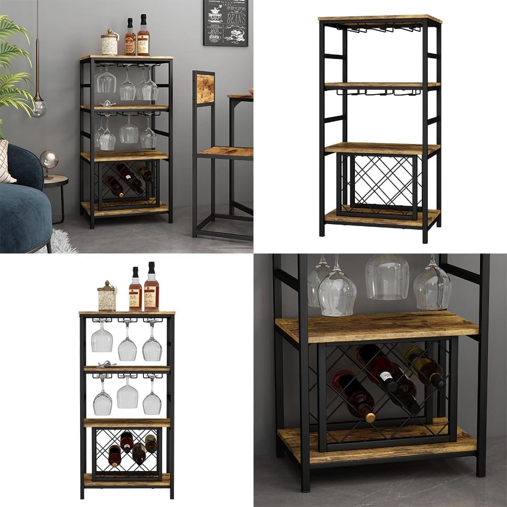 Portabottiglie Vela, Rovere rustico, 50 x 100 cm con portabicchieri, per la conservazione di fino a 12 bottiglie di vino e bicchieri