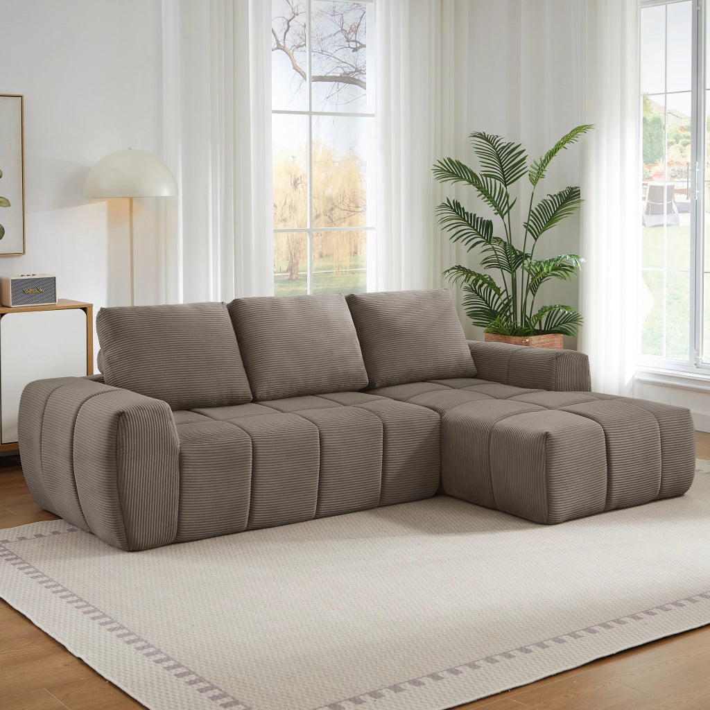 Divano angolare modulare - con design trapuntato - in velluto a coste - taupe