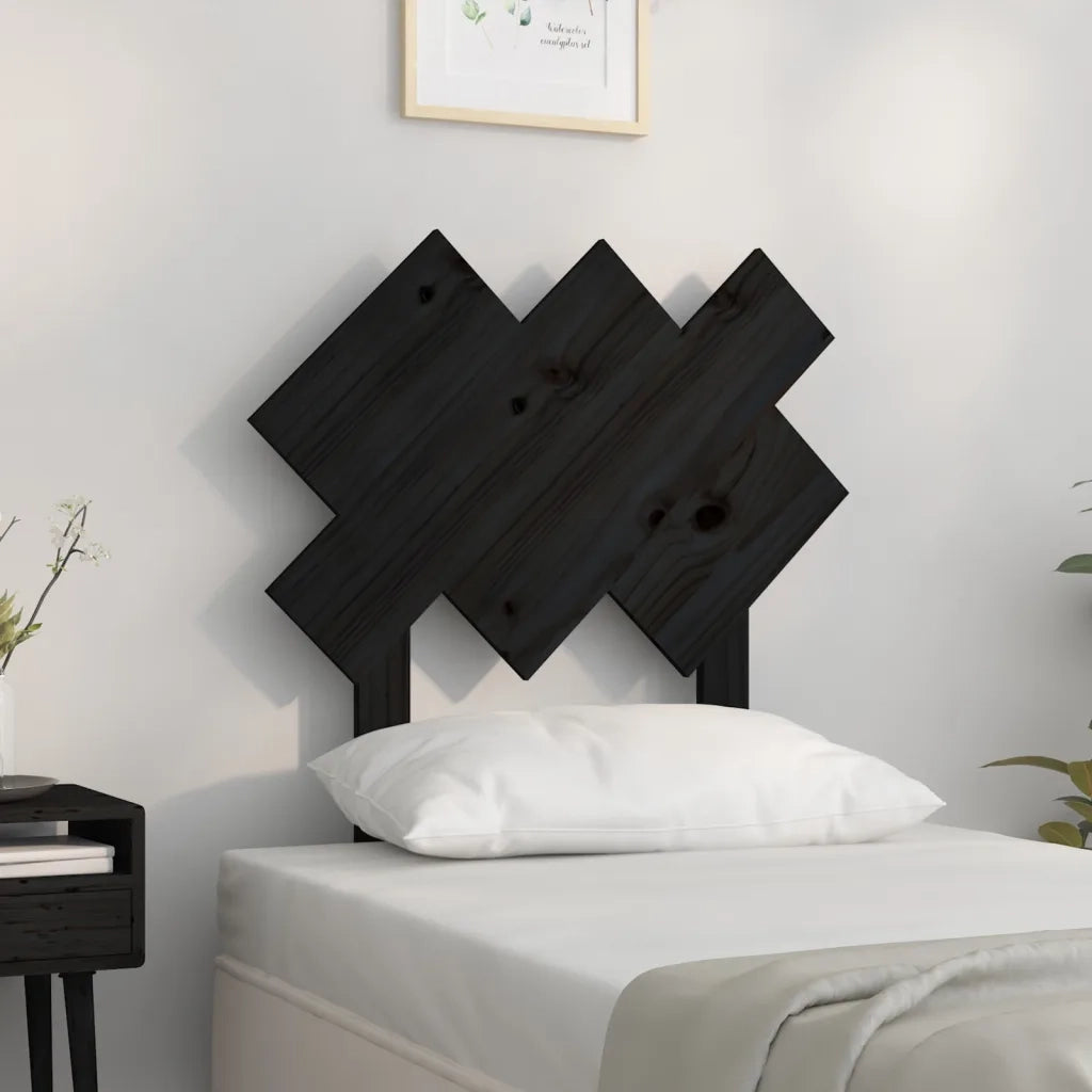 Testiera per Letto Nera 72,5x3x81 cm in Legno Massello di Pino 819199