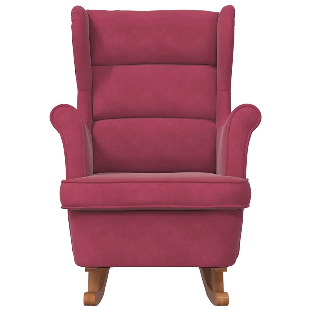 Sedia a Dondolo con Gambe in Legno di Hevea Rosso Vino Velluto