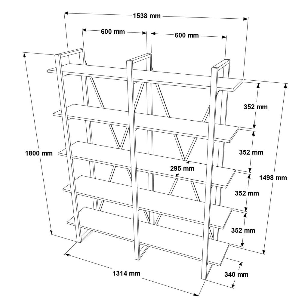 Biblioteca Colli, Libreria 5 Ripiani, 155x34x180h cm Marrone Noce