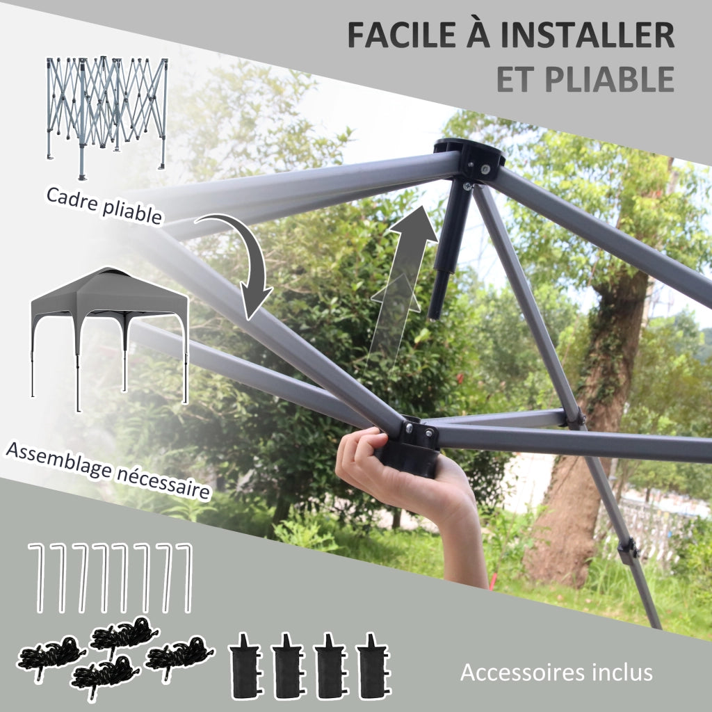 Gazebo da giardino pieghevole ¨C Zephmum ¨C Grigio 2.5x2.5m tessuto Oxford anti-UV
