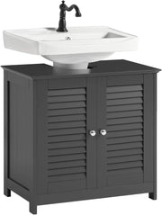 Mobile Bagno Sottolavabo - Mobiletto Bagno Salvaspazio con Mensole Regolabili, Mobile Lavabo in MDF, Antimuffa con Porta a Lamelle, per lavabo a terra, Grigio Scuro, 60x58x35cm, FRG237-II-DG