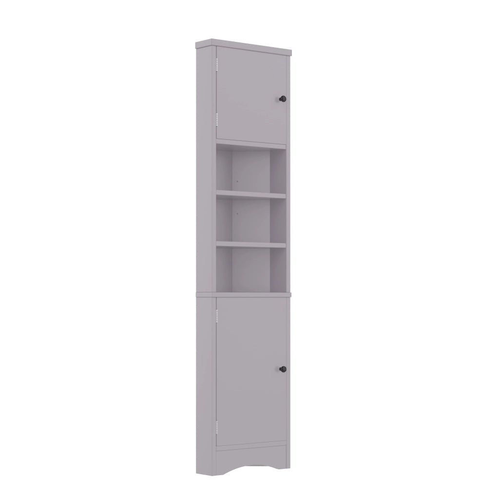 Armadietto Bagno Triangolare ¨C MINIMAL ¨C Grigio, 3 Ripiani, Ante, 36.5x24.5x170