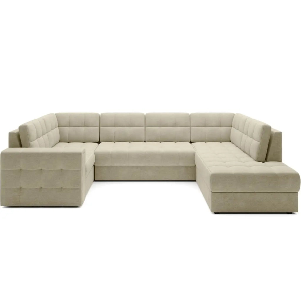 Divano ad angolo trasformabile MONTEZA beige 299 cm con contenitore e letto