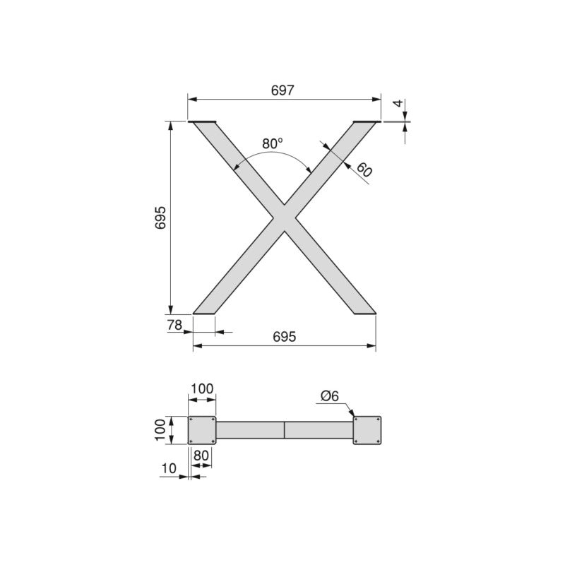 Set di gambe per tavolo Cross, larghezza 695mm, Acciaio, Verniciato bianco