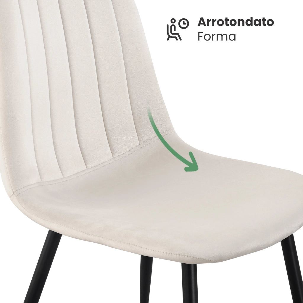 Set di 4 Sedie in velluto trapuntate LUMO Beige gambe nere