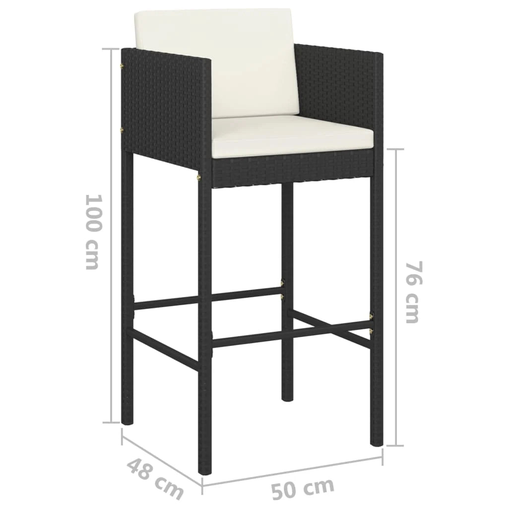 Set da bar da giardino 5 pezzi e cuscini in resina intrecciata nera 02_0013405