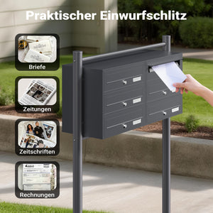 Cassetta postale condominiale autoportante, 6 posti, antracite, 945 x 270 x 1200 mm, 2 moduli