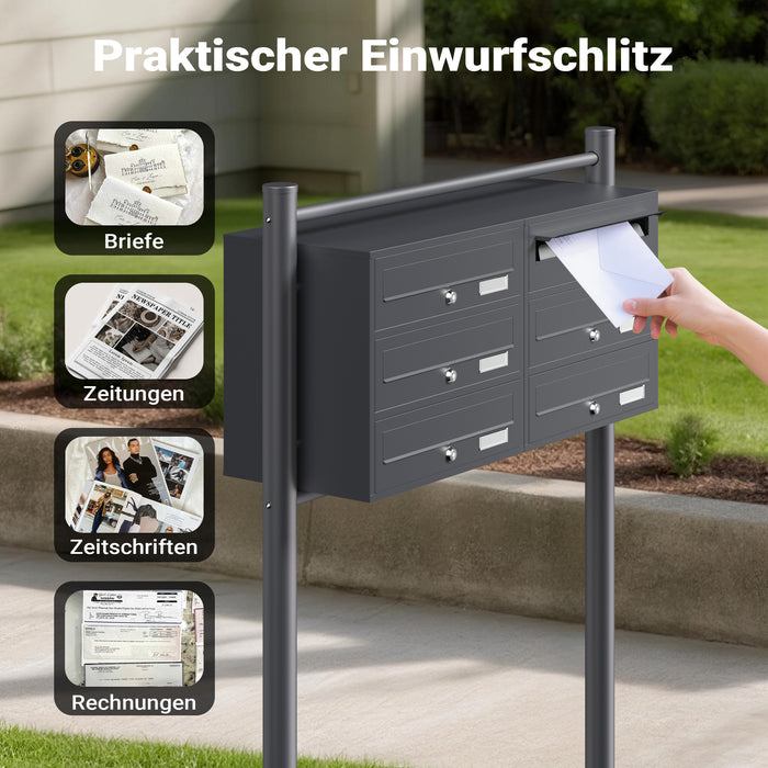 Cassetta postale condominiale autoportante, 6 posti, antracite, 945 x 270 x 1200 mm, 2 moduli