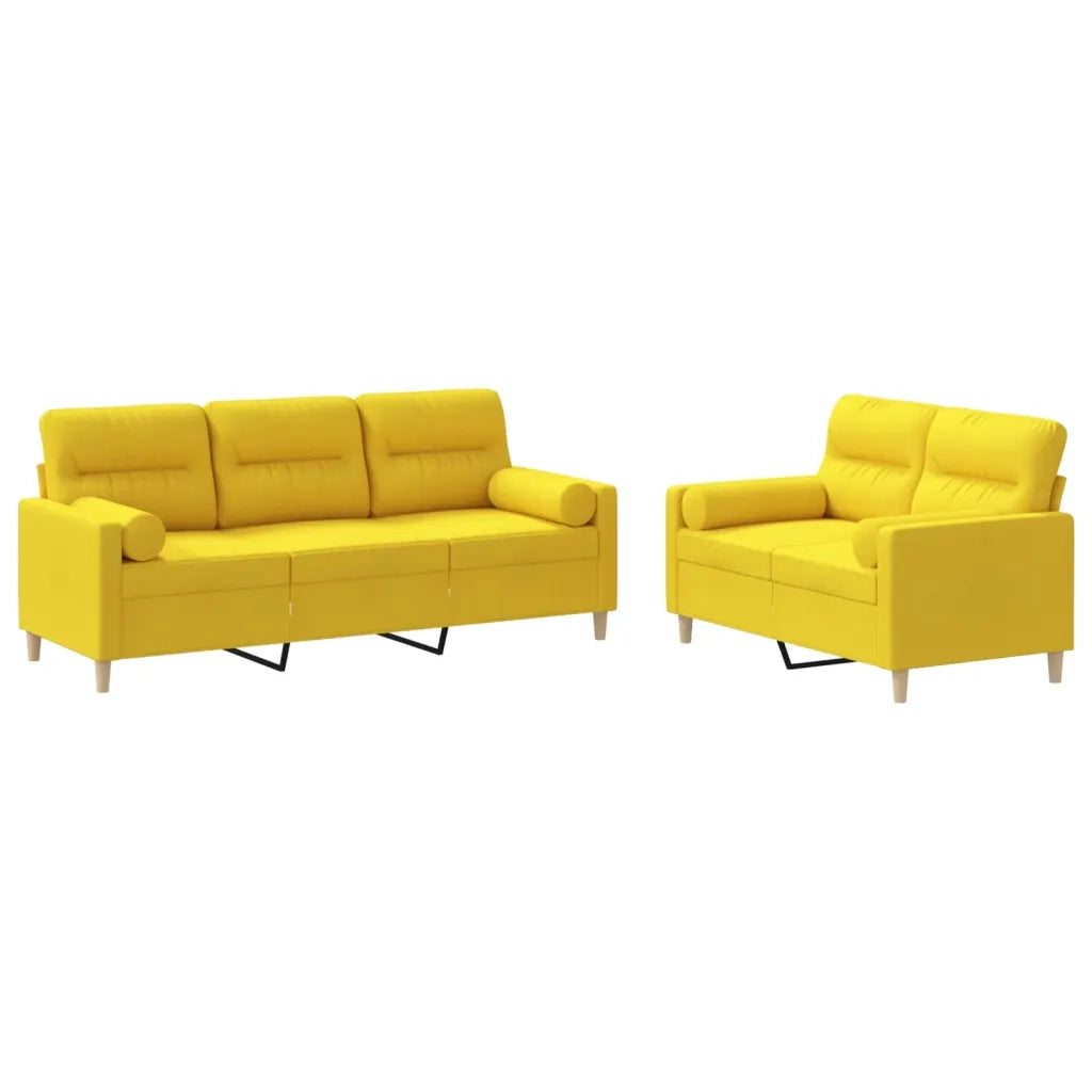 Set di Divani 2 pz con Cuscini Giallo Chiaro in Tessuto 3201621