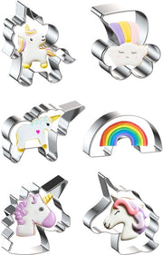 Set di 6 forme di unicorn per biscotti in acciaio inossidabile, decorazione per bambini, arredo di arcobaleno