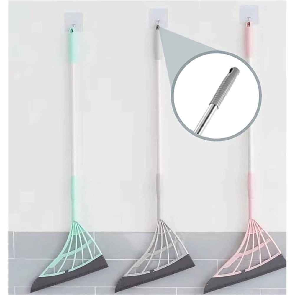 Trade Shop - Scopa Pieghevole 2 In 1 Tergivetro Mop In Silicone Spazza E Lava Pavimenti Vetri -