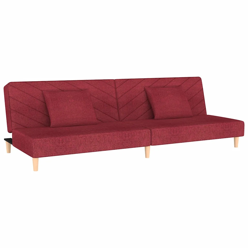 Divano Letto a 2 Posti con 2 Cuscini Rosso Vino in Tessuto 375896