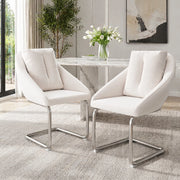 Set di 2 Sedie da Pranzo in Velluto Beige con Cuscino e Gambe Curvate, Dimensioni Standard