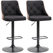 Set 2 Sgabelli da Bar 47,5x50x93,5-116 cm Seduta  in Lino Poliestere Nero e Noce